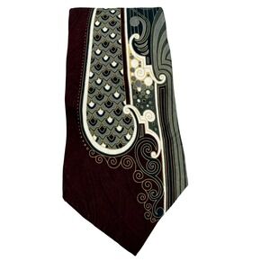 J.T. Beckett Mens Silk Necktie Burgundy Art Deco Geometric Abstract Vintage Tie